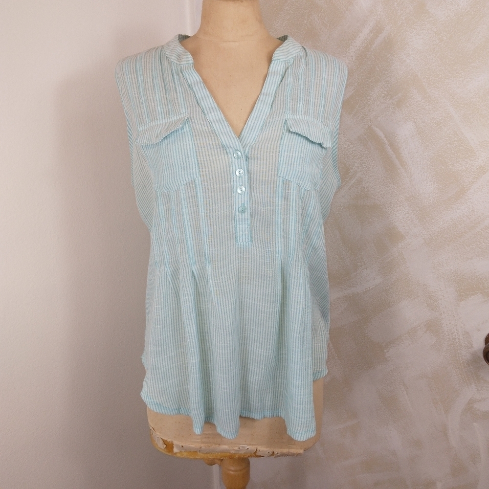 XL Ava & Grace Sleeveless Green Stripe Blouse